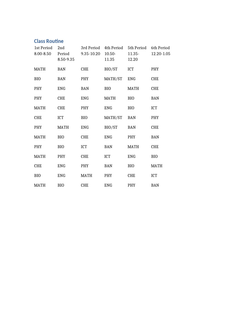 Class Routine | PDF