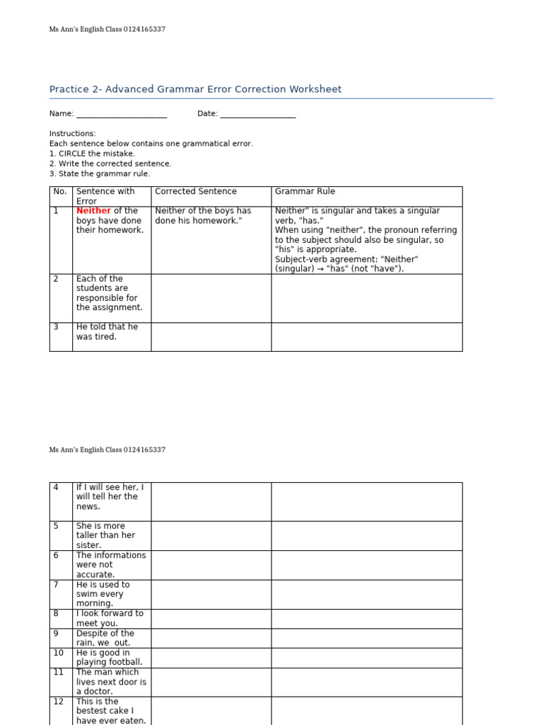 Advanced Grammar Error Correction | PDF | English Language | Verb