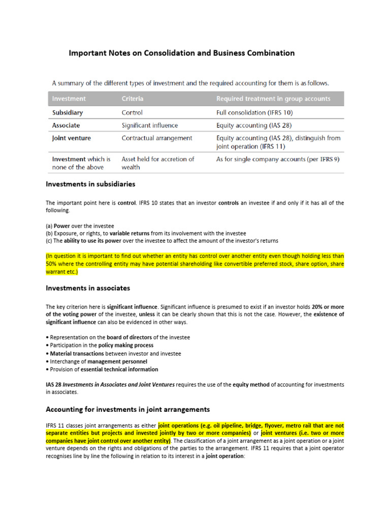 Important Notes for Consolidation and Business Combination - Updated ...