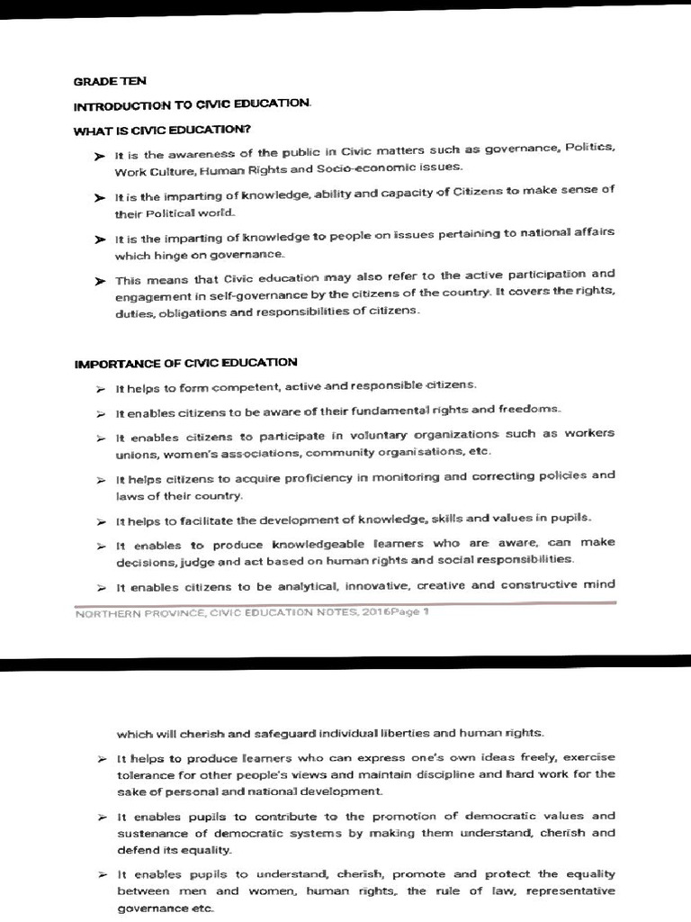 Civic Education Notes 10-12 | PDF