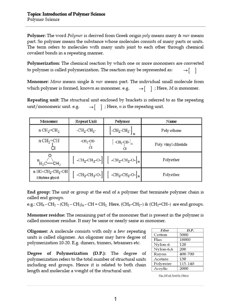 Polymer Science & Engineering All Note by CTEC | PDF | Polymerization ...