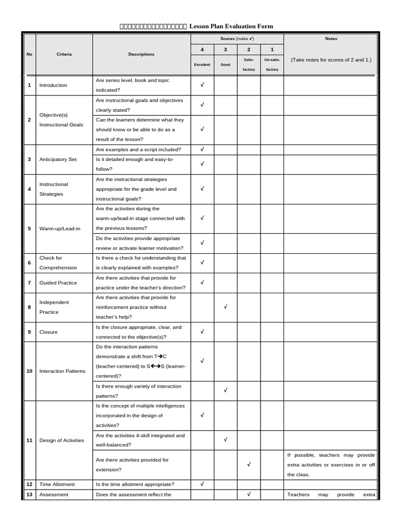 Essential Training-Lesson Plan Evaluation Form - Kathy | PDF | Lesson ...