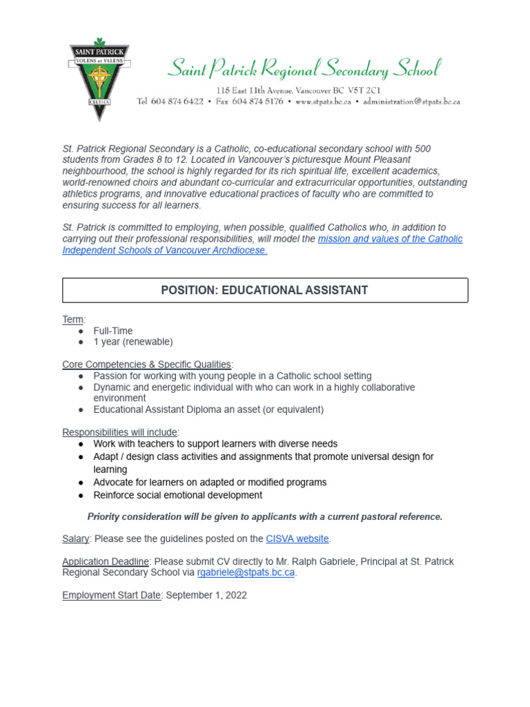 Educational Assistant Job Posting | PDF
