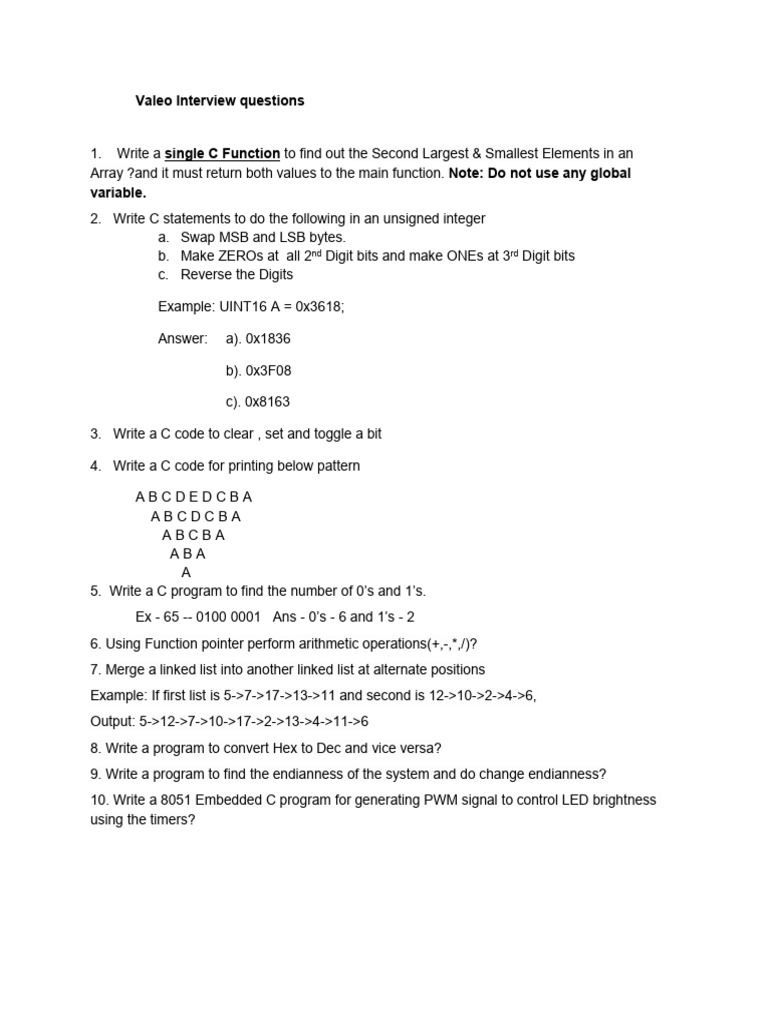 Valeo Interview Questions C+programming+2 | PDF