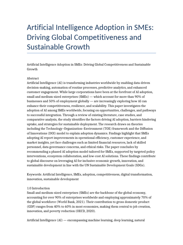 AI Adoption in SMEs Conference Paper | PDF | Artificial Intelligence ...