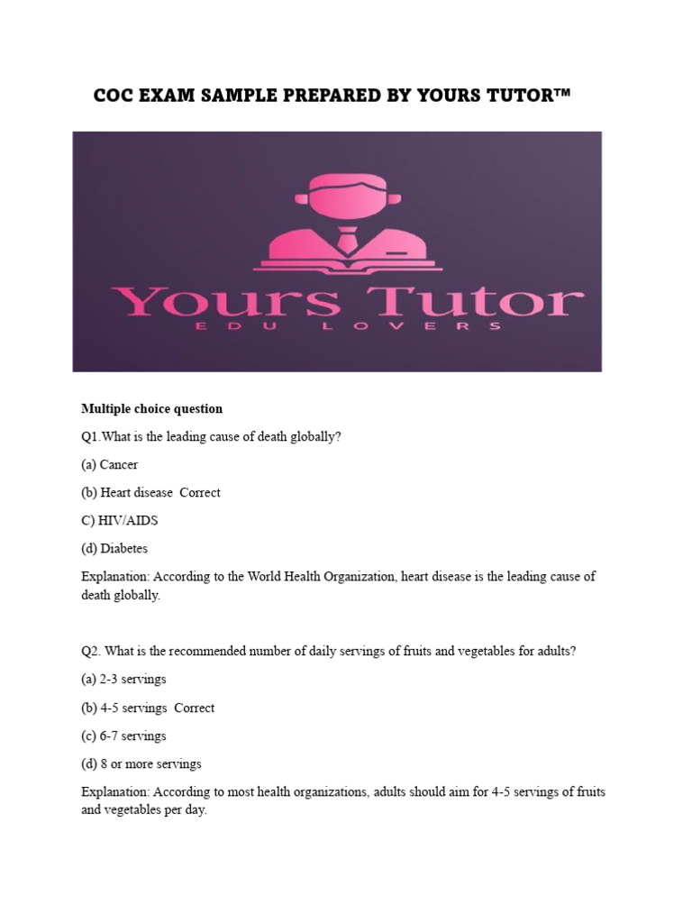 Sample Coc Exam for Medical School Prepared by Your Tutor 1 (1) | PDF ...
