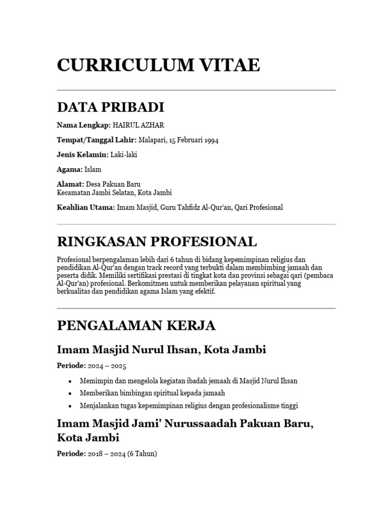 CV .Hairul Azhar | PDF