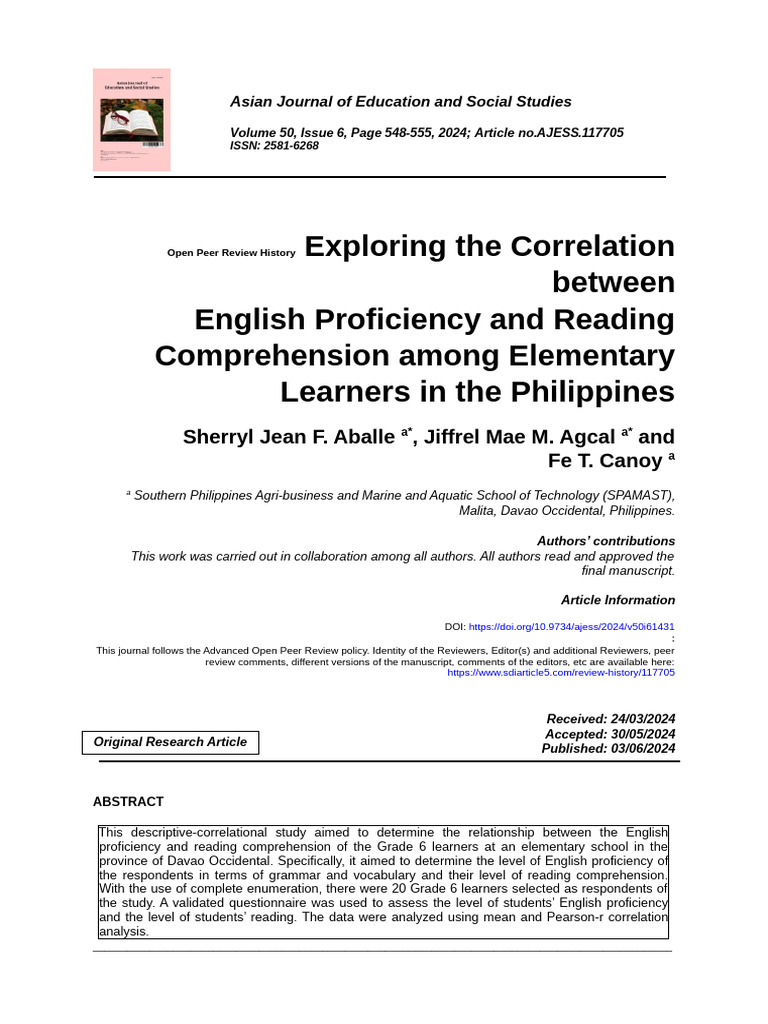 Exploring The Correlation Between English Proficiency and Reading ...