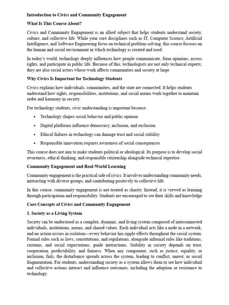 Introduction To Civics and Community Engagement | PDF | Governance ...
