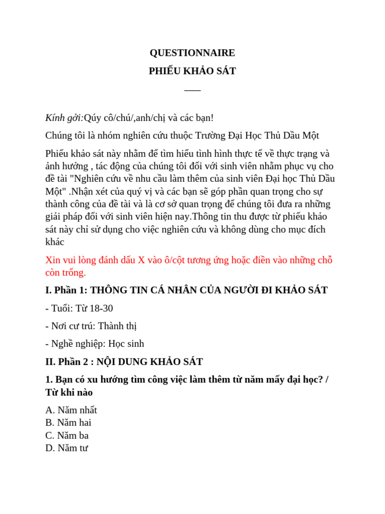 Questionnaire | PDF