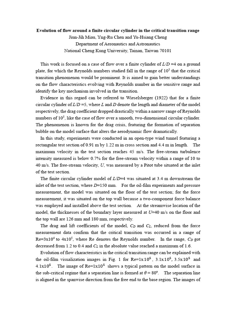 Evolution of Flow Around a Finite Circular Cylinder in the Critical ...