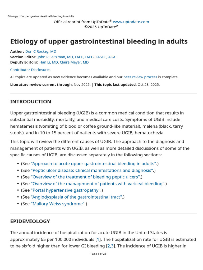 Etiology of Upper Gastrointestinal Bleeding in Adults | PDF ...