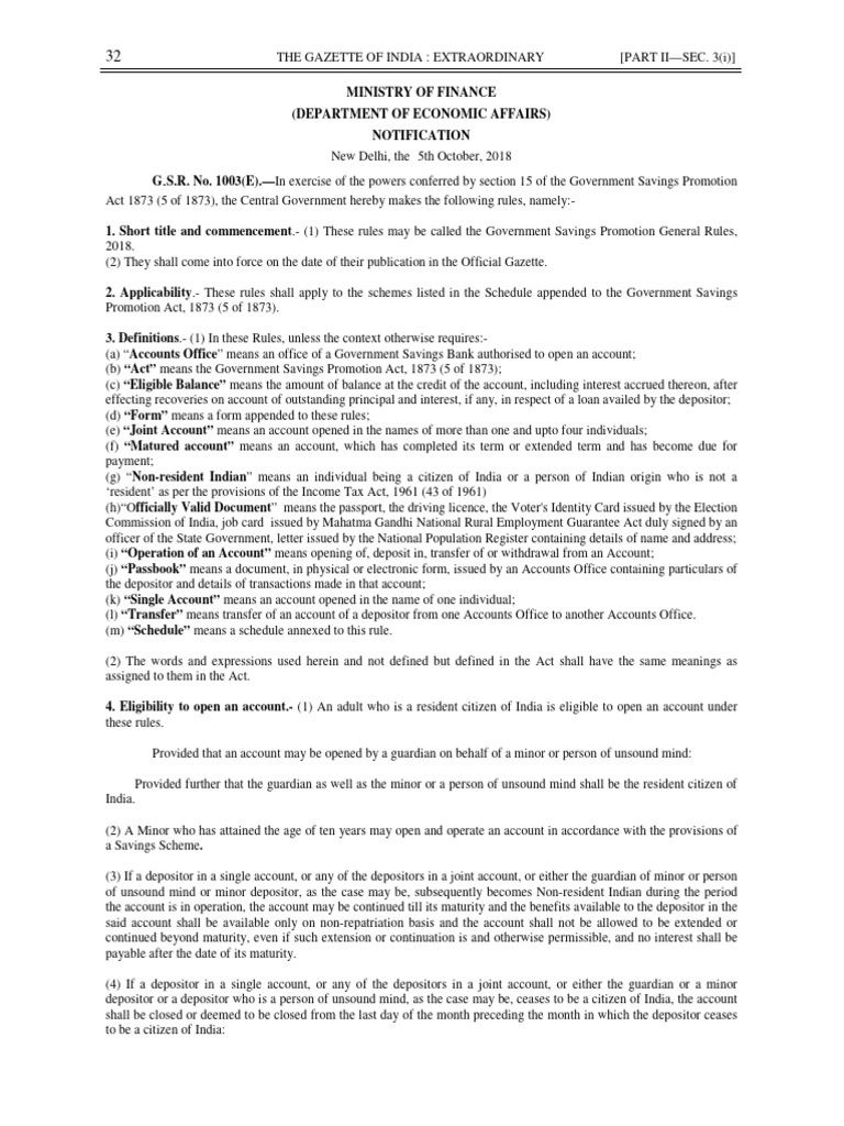 Govt Savings Promotion Rules 2018 | PDF | Deposit Account | Cheque