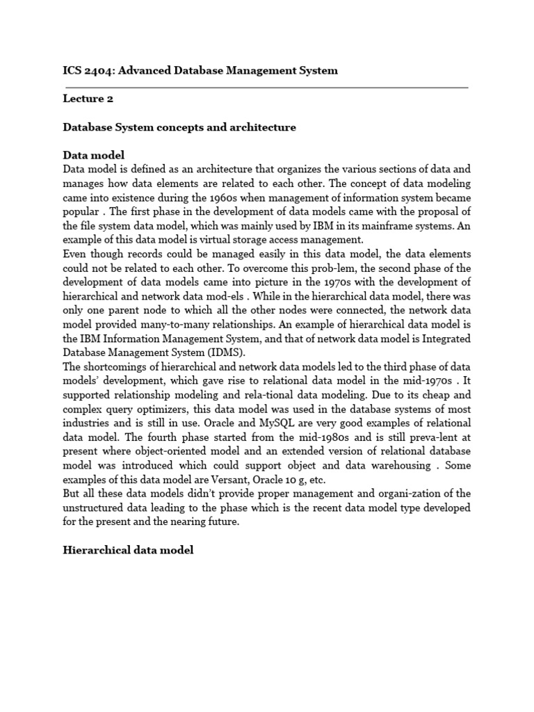 ICS 2404 - Advanced Database Management System L2 | PDF | Databases ...