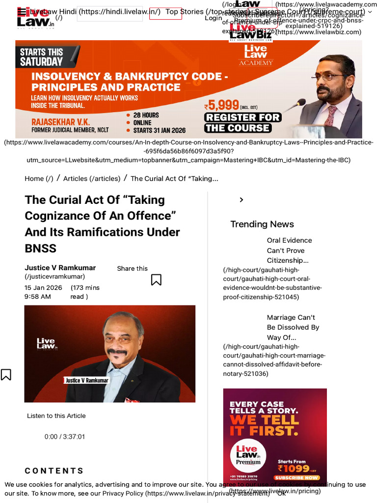 The Curial Act of “Taking Cognizance of an Offence” and Its ...