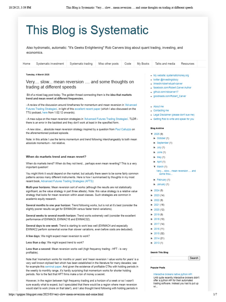 This Blog is Systematic_ Very.... Slow... Mean Reversion .... and Some ...