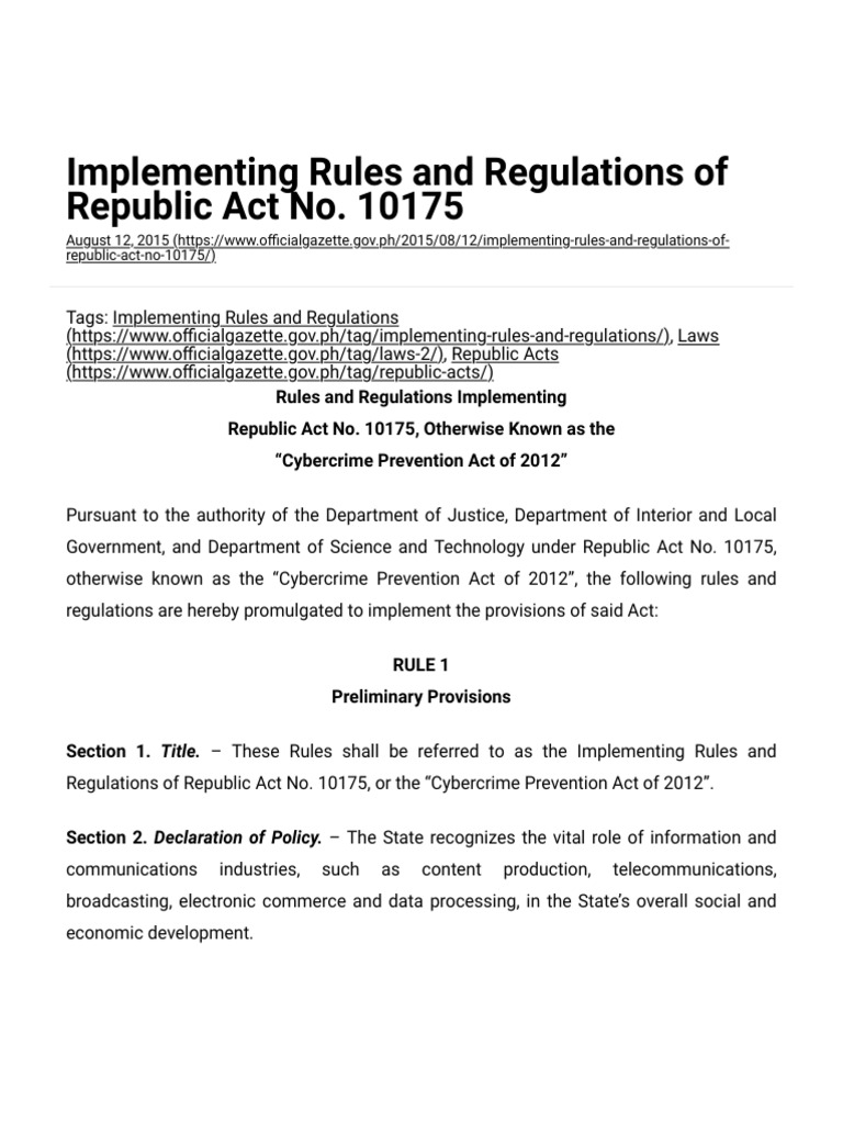 Implementing Rules and Regulations of Republic Act No. 10175 - Official ...