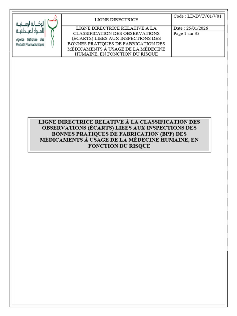 Ligne Directrice Relative A La Classification Des Observations Ecarts ...