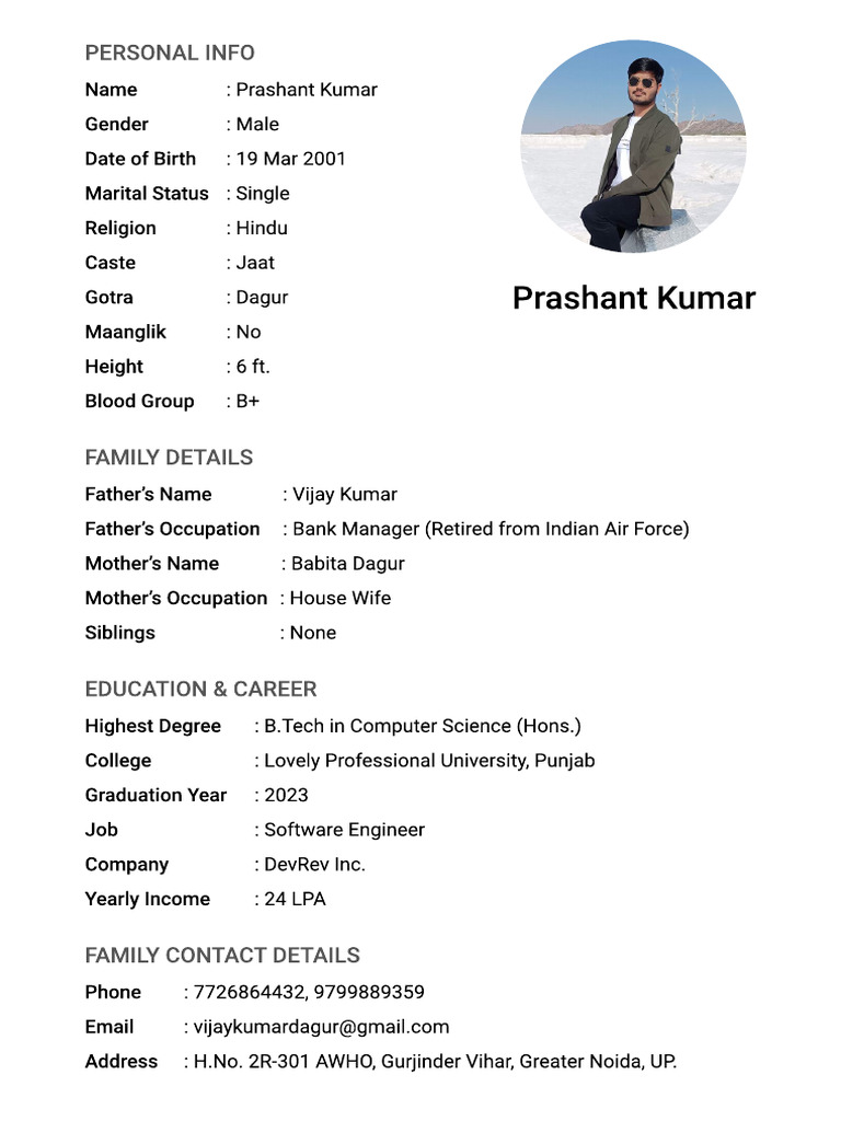 Prashant BioData | PDF