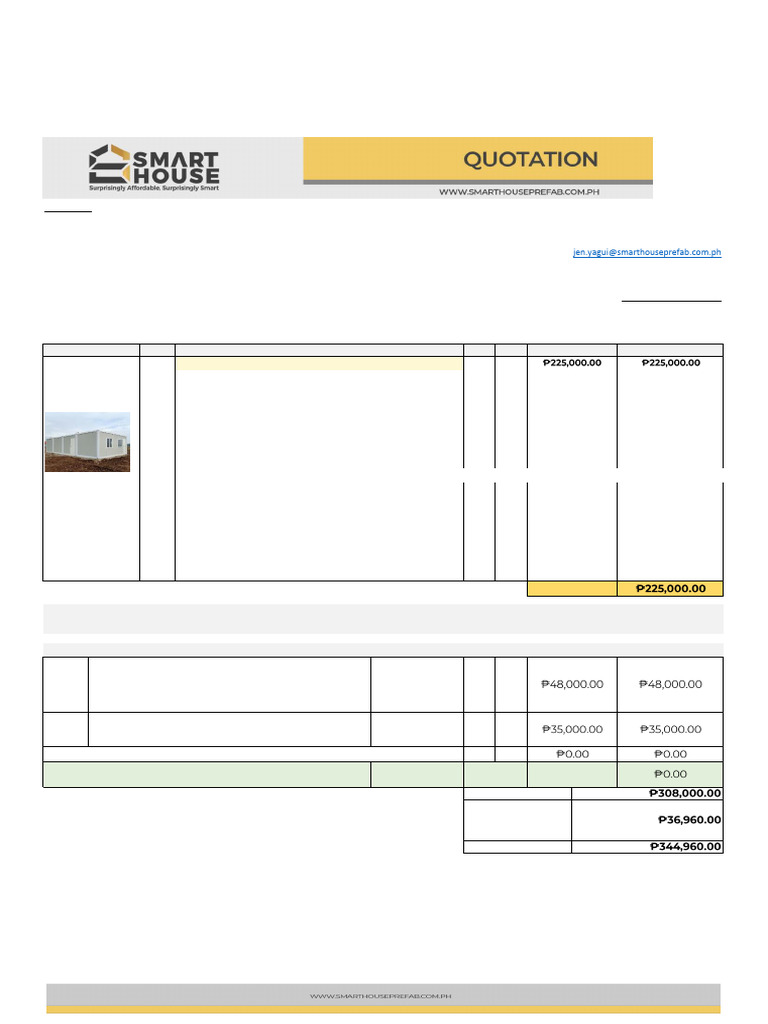 Updated 4m X 5.95m Prefab Container Quotation | PDF