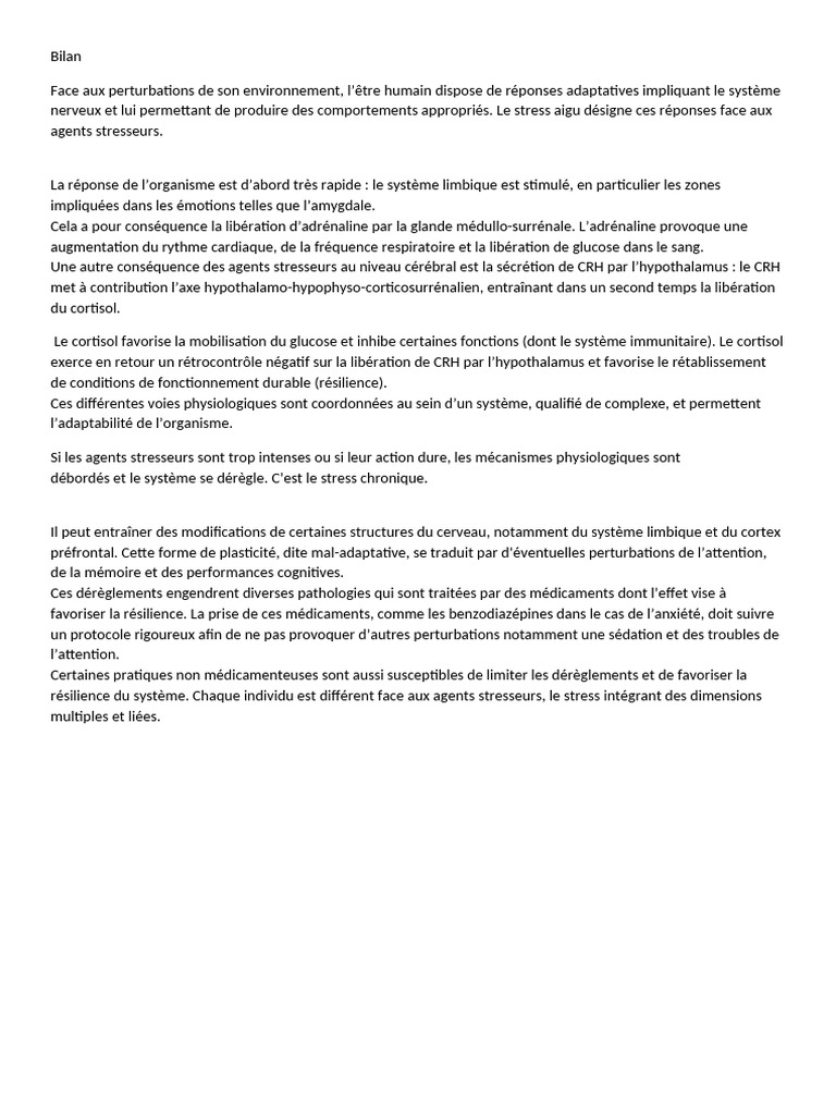 Bilan Stress Aigu Chronique | PDF