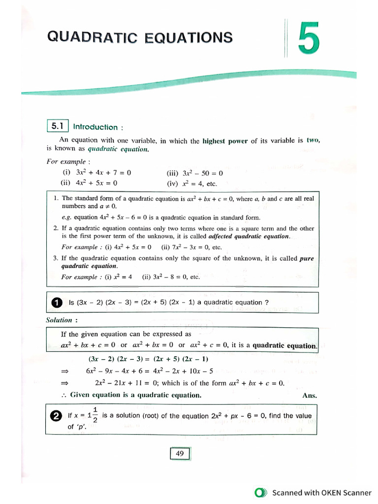 Quadratic Equations | PDF
