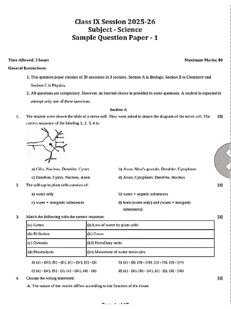 Class 9 Sample Paper 2 | PDF
