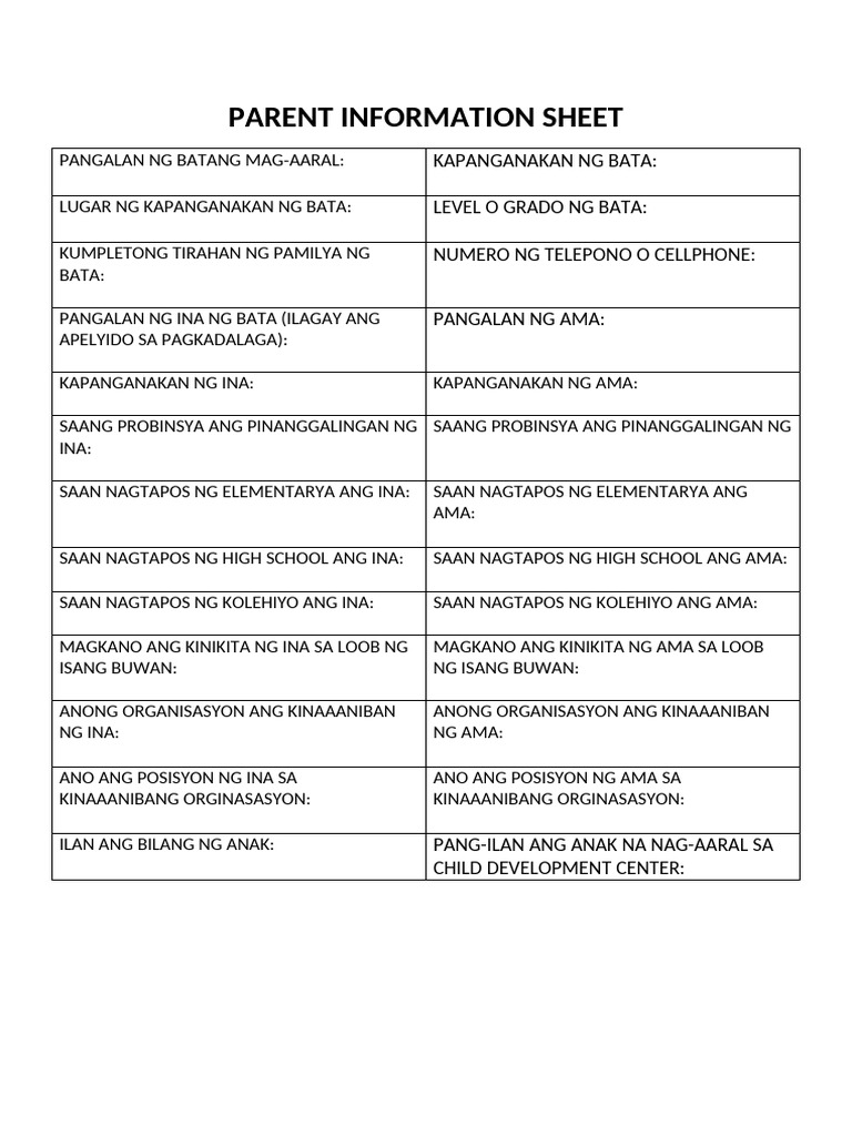 Parent Information Sheet | PDF