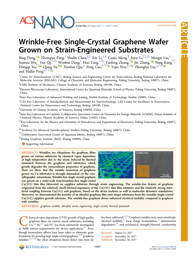 Acsnano-2017-Wrinkle-Free Single-Crystal Graphene Wafer Grown on Strain ...