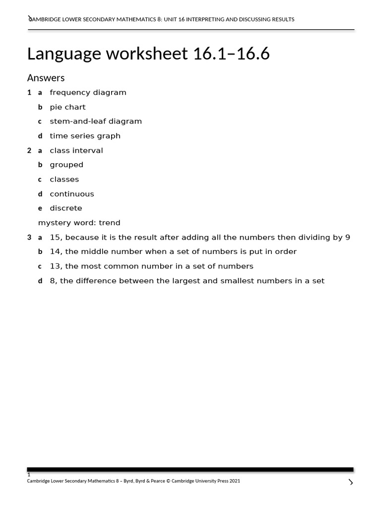 Unit 16 Worksheet 16.1-16.6 Answers | PDF