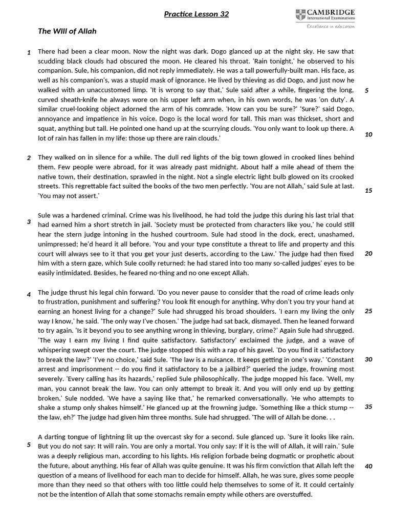 Cambridge Practice Lesson 32 | PDF