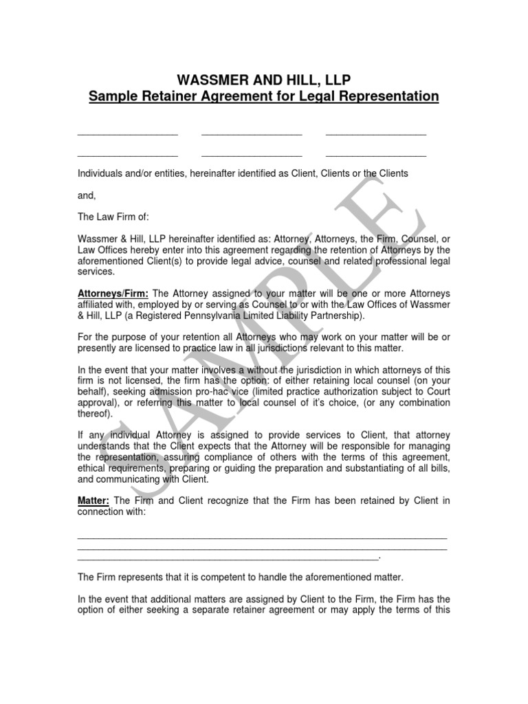Sample Legal Retainer Agreement | PDF | Lawyer | Discovery (Law)