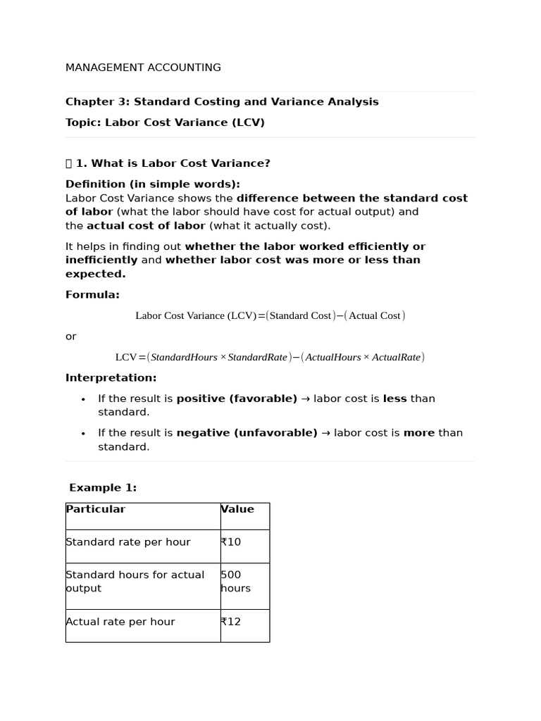 Ma Ch3 Labour Cost Variance | PDF | Labour Economics | Variance
