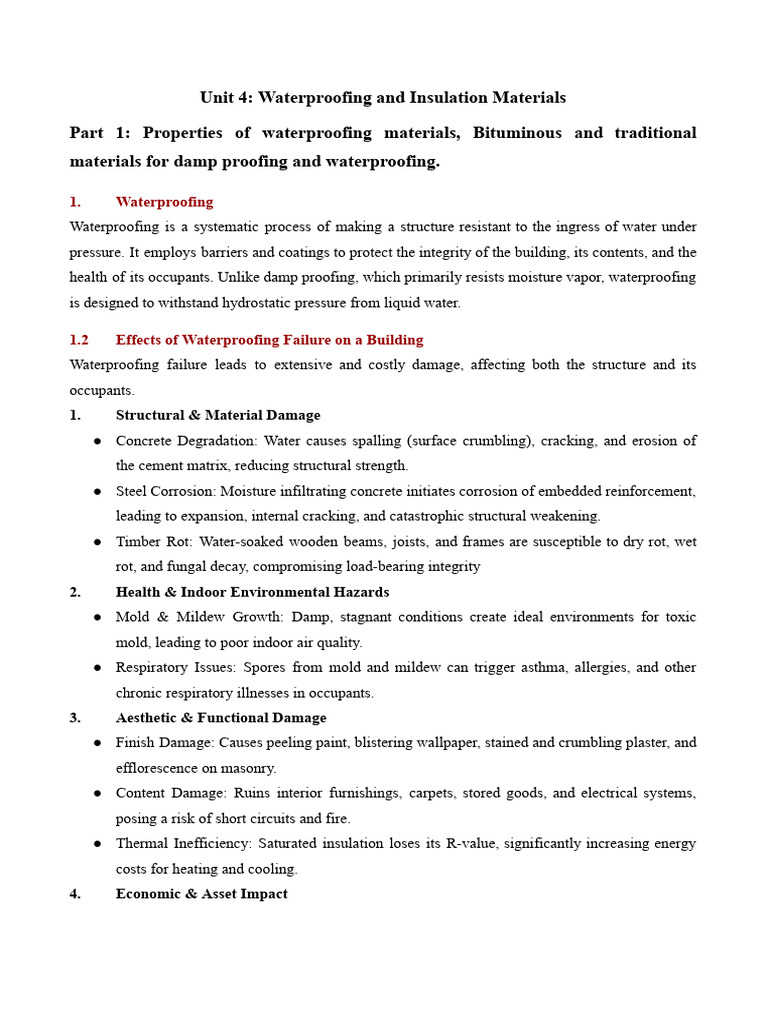 Unit 4 - Waterproofing and Insulation Materials | PDF | Thermal ...