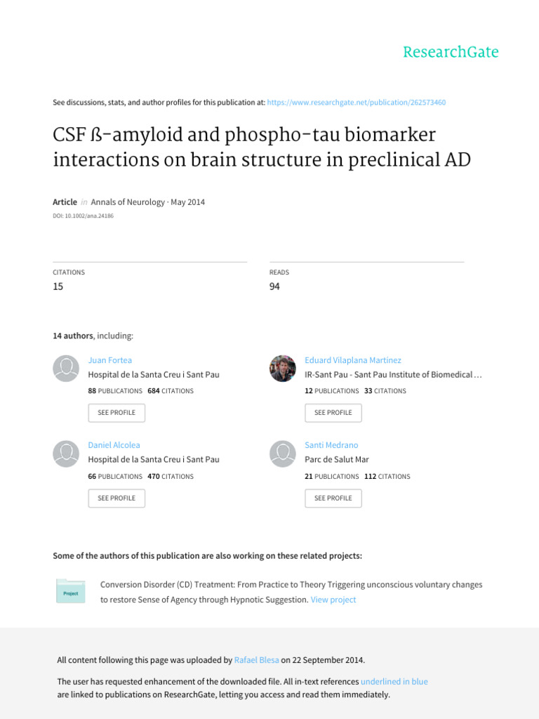 Cerebrospinal Fluid Amyloid and Phosph | PDF | Neuroscience | Medicine