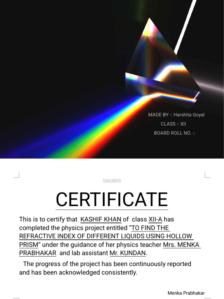 Hollow-Prism XII Physics Investigatory Project | PDF | Refractive Index ...