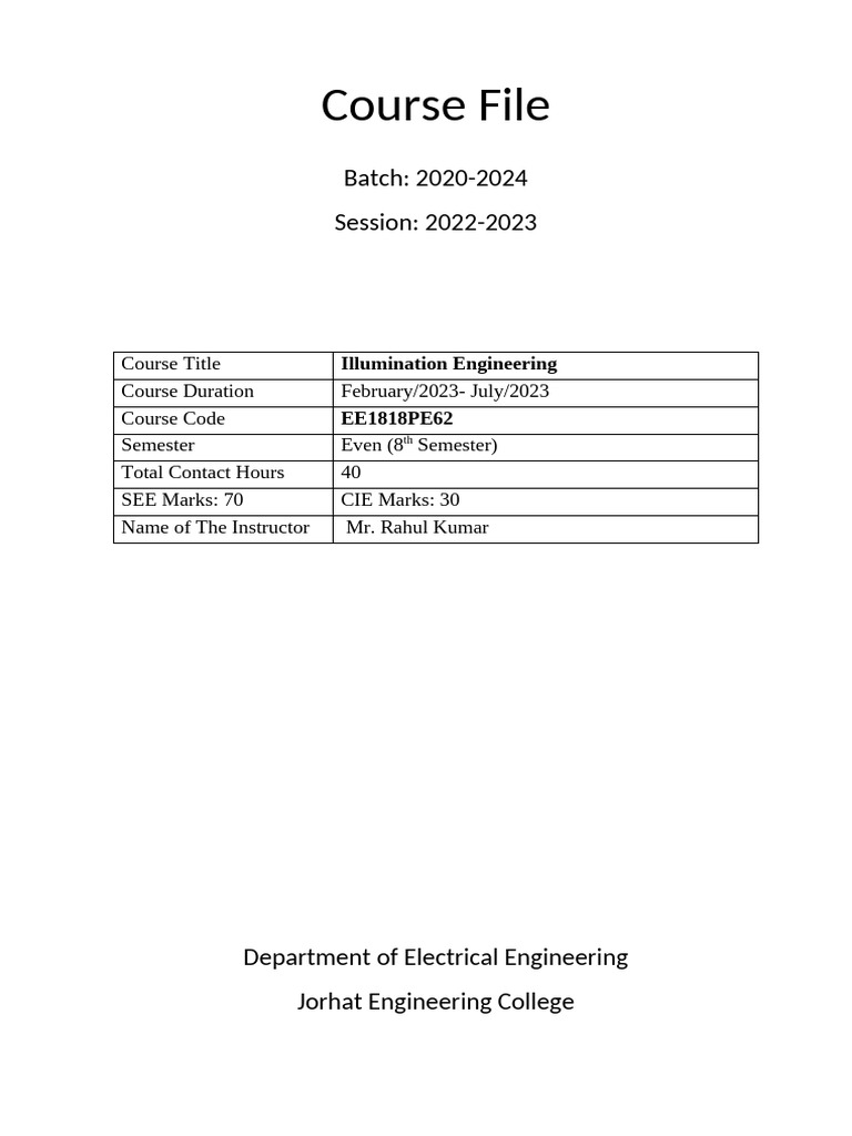 IE Course File 2022-2023n | PDF | Lighting | Engineering