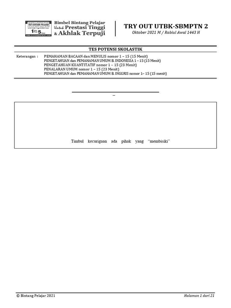 TO UTBK-SBMPTN 2 - TES SKOLASTIK (Layout) TA 21-22 (Coretan) | PDF