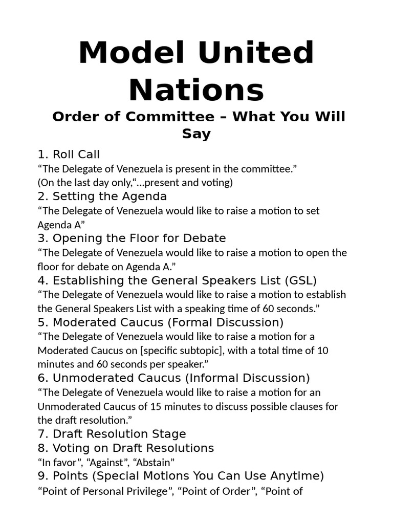 MUN Order of Committee | PDF