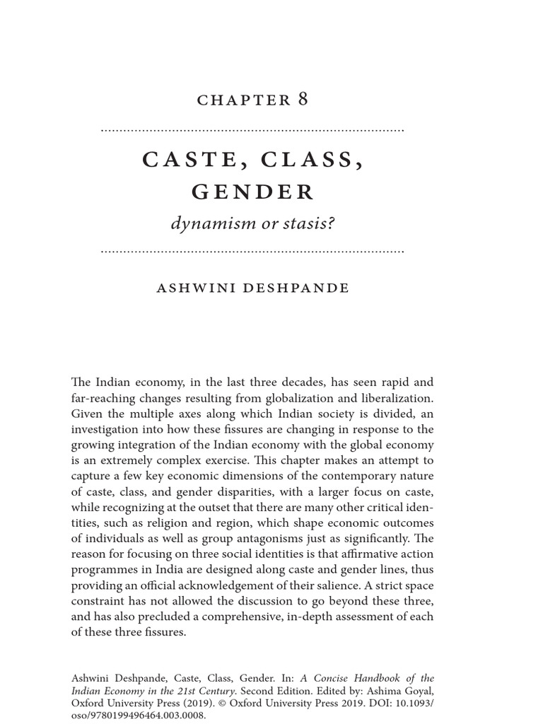 Caste, Class, Gender: Dynamism or Stasis? | PDF | Labour Economics | Caste