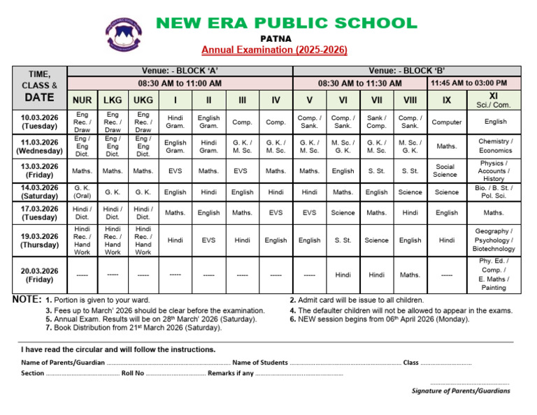 Annual Examination 2025 2026 Datesheet 03.12.2025 | PDF | Chess ...