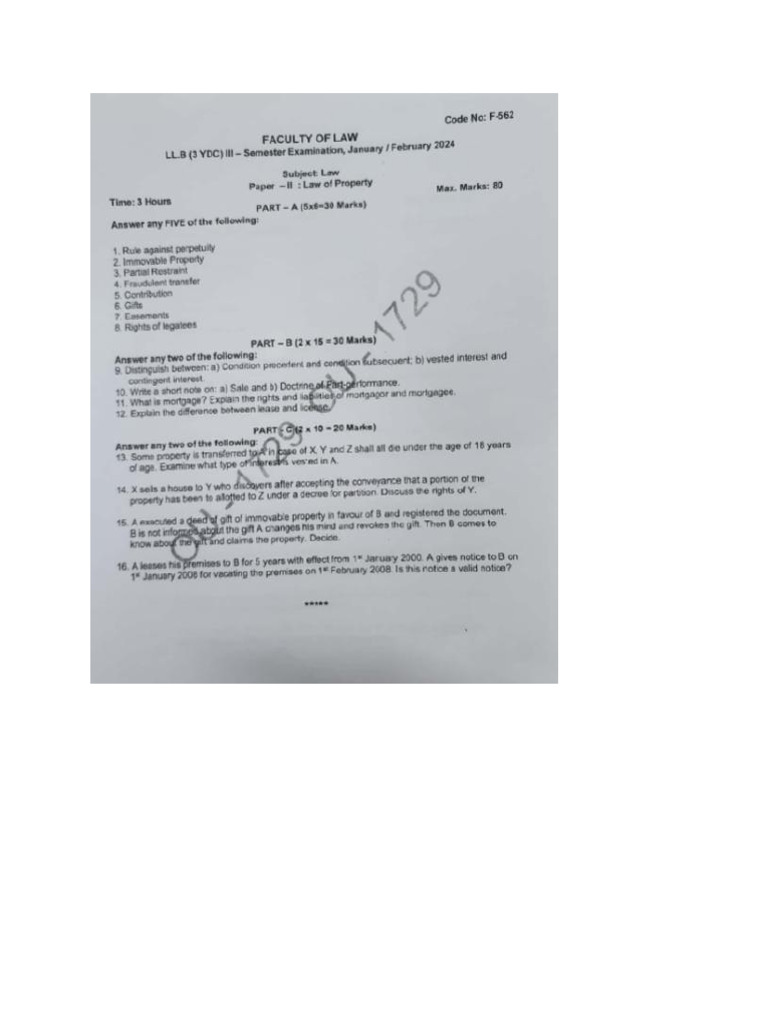 III Sem II Law of Properties Previous Question Papers | PDF