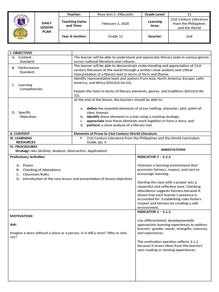 Lesson Plan For Elements of Prose | PDF | Learning | Educational Technology