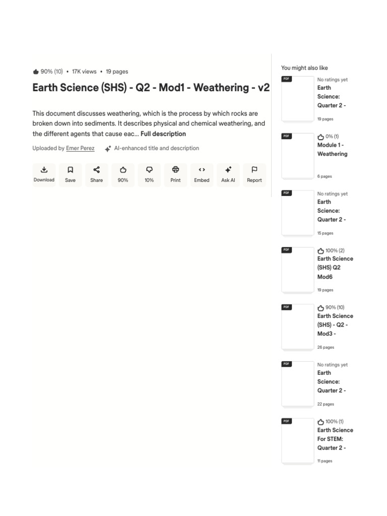 Earth Science (SHS) - Q2 - Mod1 - Weathering - v2 - PDF - Weathering ...