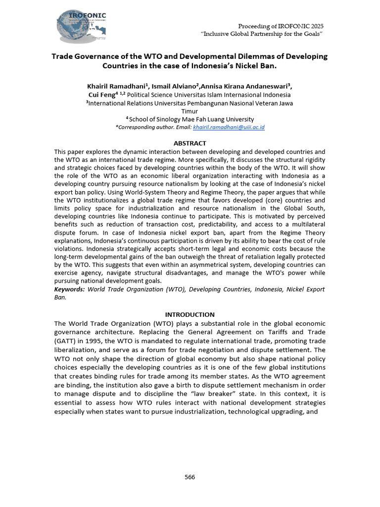 Trade Governance of The WTO and Developmental Dilemmas of Developing ...