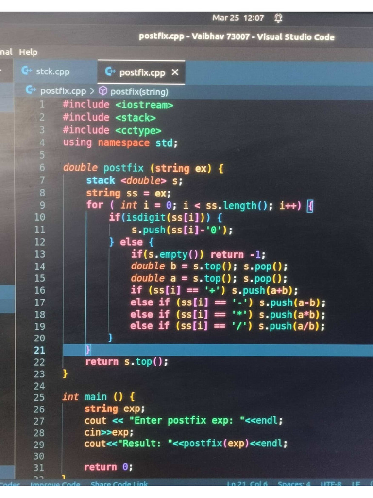 Postfix Evaluation | PDF