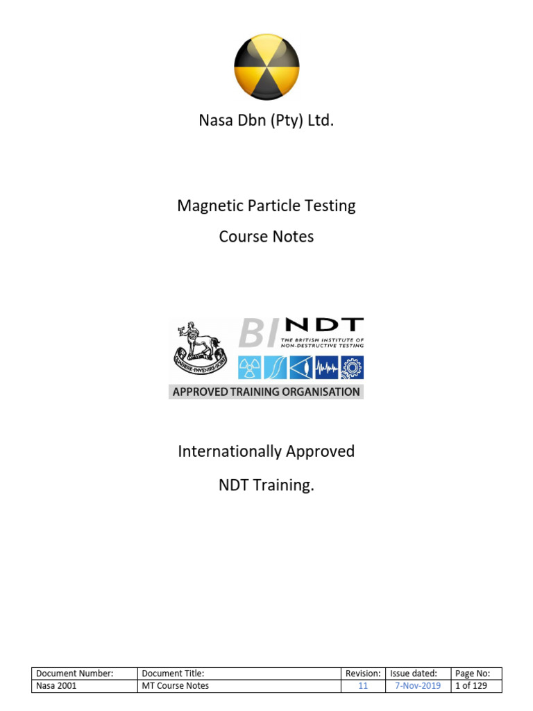 Nasa 2001 MT Course Notes Rev 11 | PDF | Nondestructive Testing | Magnetism