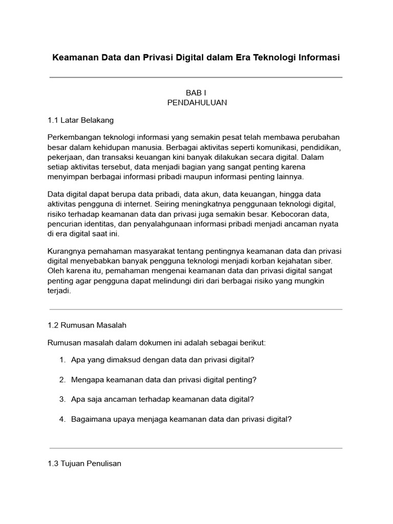 Keamanan Data Dan Privasi Digital Dalam Era Teknologi Informasi | PDF
