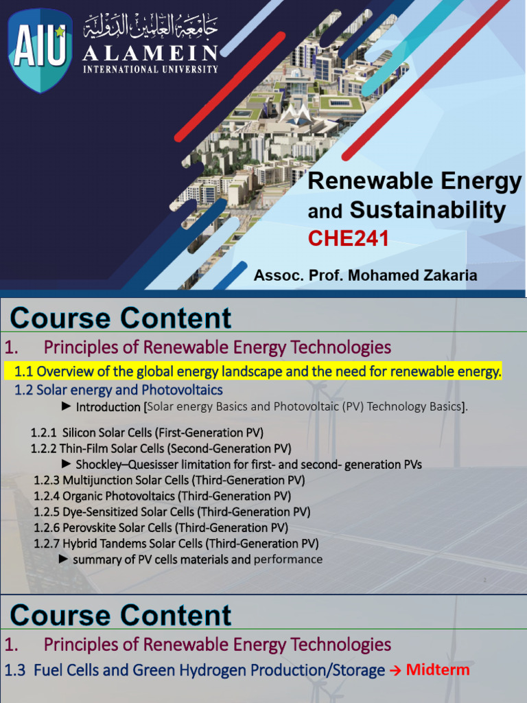 CHE241 Renewable Energy and Sustainability Lecture 1 | PDF | Energy ...