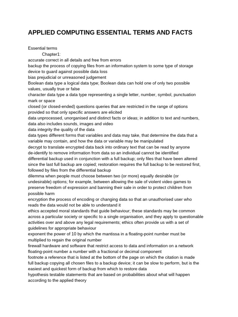 Applied Computing Unit 1 - 2 Essential Terms and Facts | PDF | Computer ...